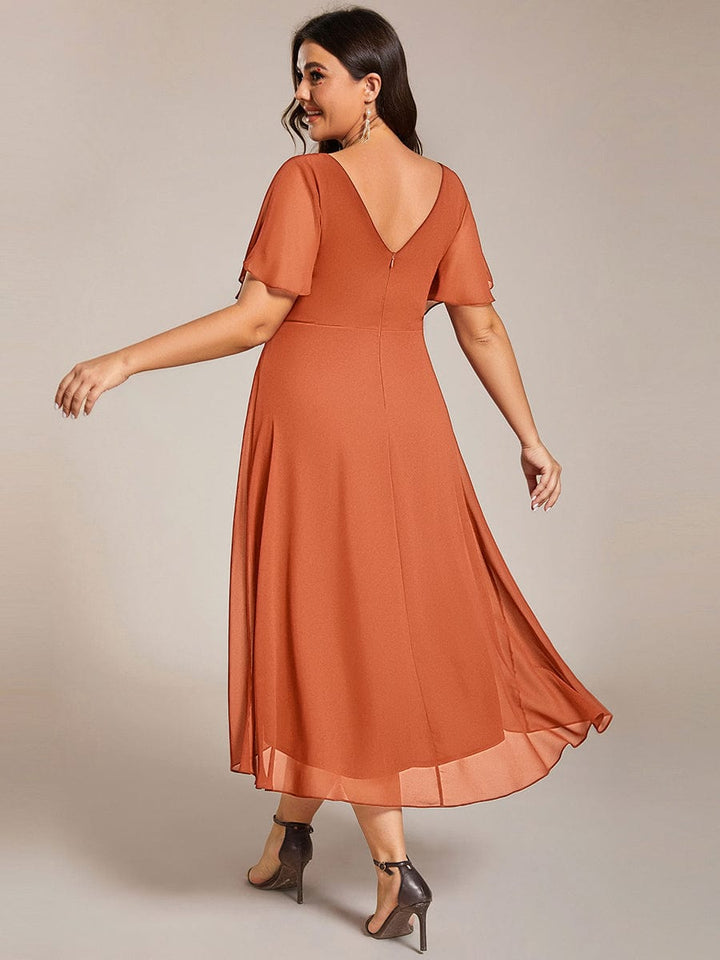 pretty FAYE|Plus Size V-Neck High-Low Chiffon Wedding Guest Dress