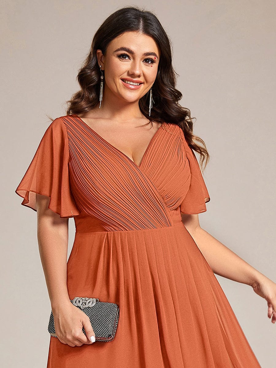 pretty FAYE|Plus Size V-Neck High-Low Chiffon Wedding Guest Dress