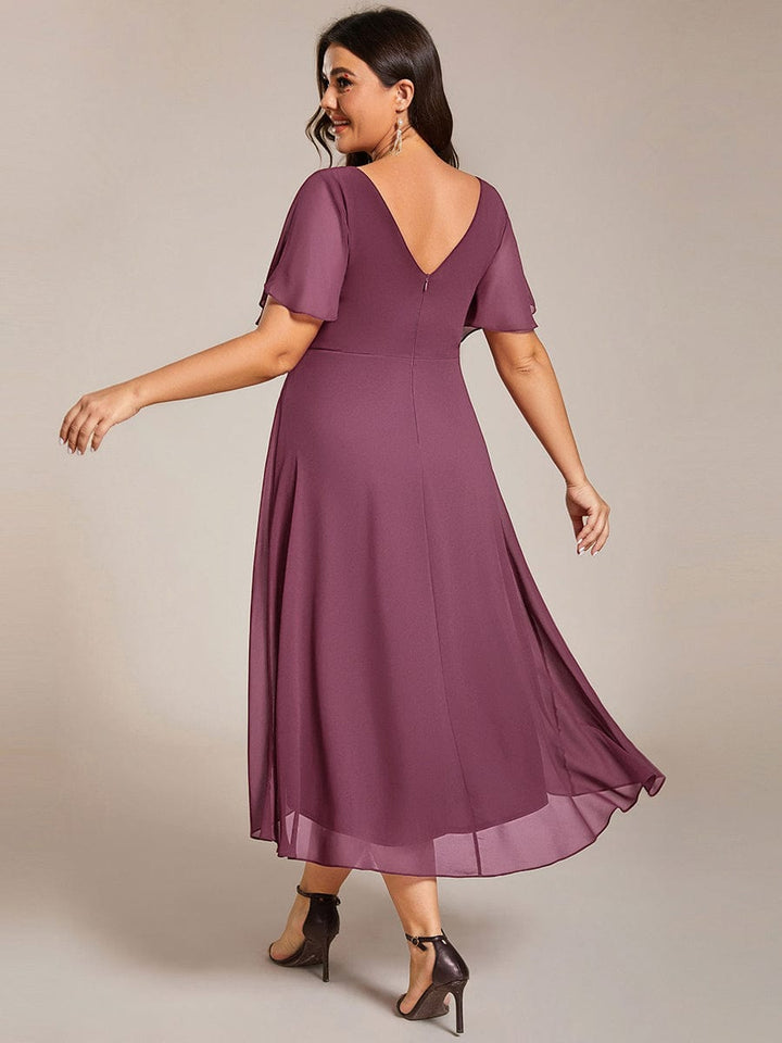 pretty FAYE|Plus Size V-Neck High-Low Chiffon Wedding Guest Dress