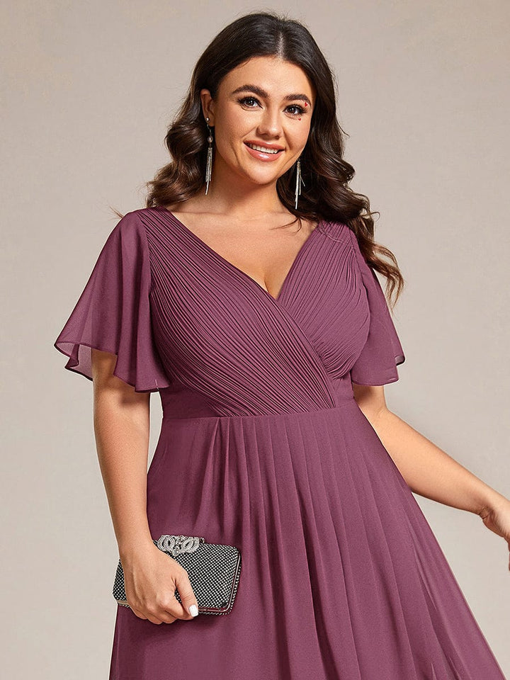 pretty FAYE|Plus Size V-Neck High-Low Chiffon Wedding Guest Dress