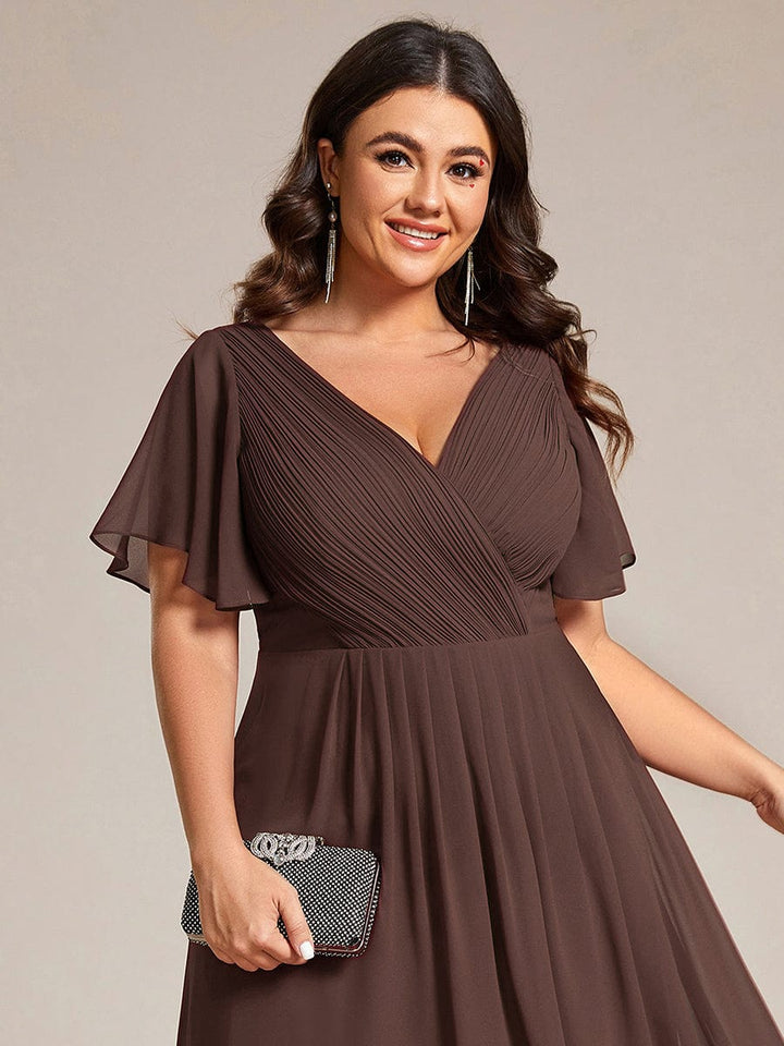 pretty FAYE|Plus Size V-Neck High-Low Chiffon Wedding Guest Dress