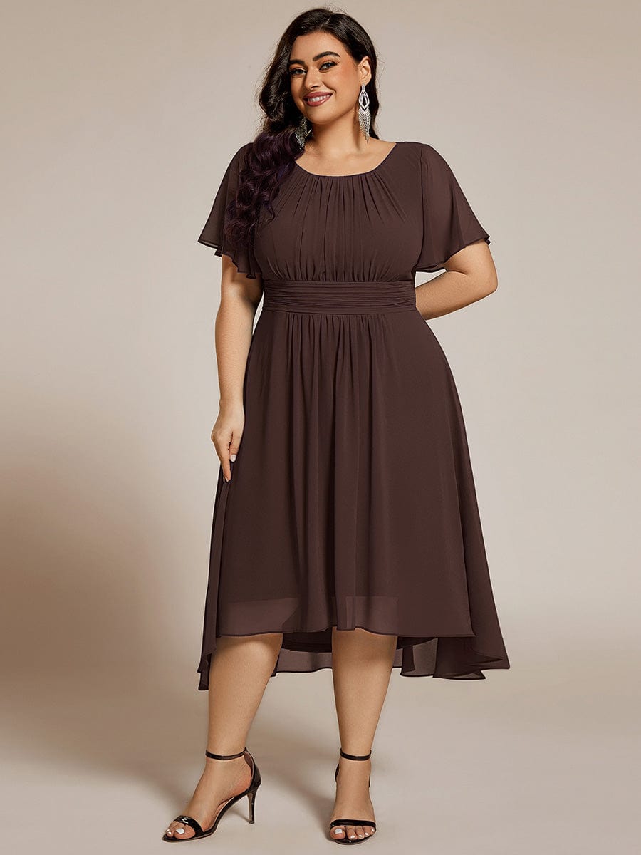 pretty EDEN|Plus Size Chiffon Round Neckline A-Line Midi Wedding Guest Dress