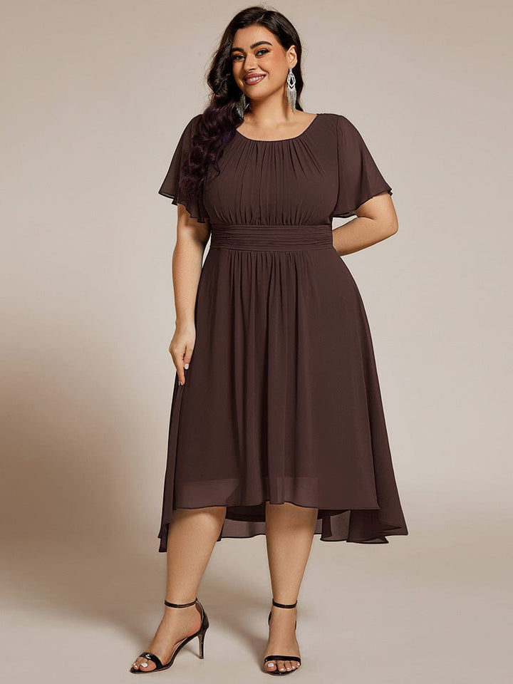 pretty EDEN|Plus Size Chiffon Round Neckline A-Line Midi Wedding Guest Dress