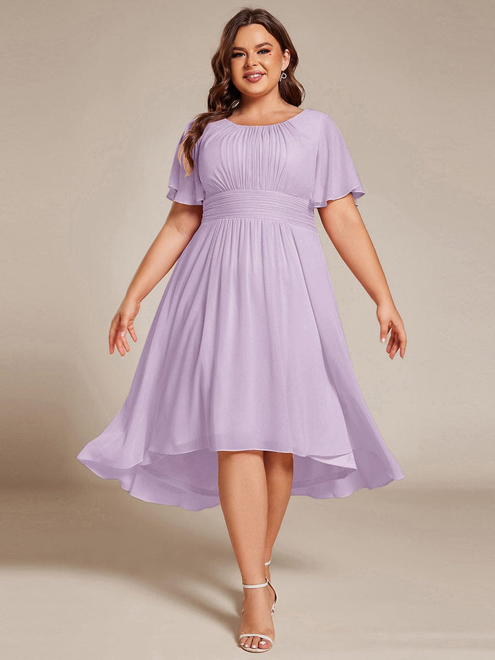 pretty EDEN|Plus Size Chiffon Round Neckline A-Line Midi Wedding Guest Dress