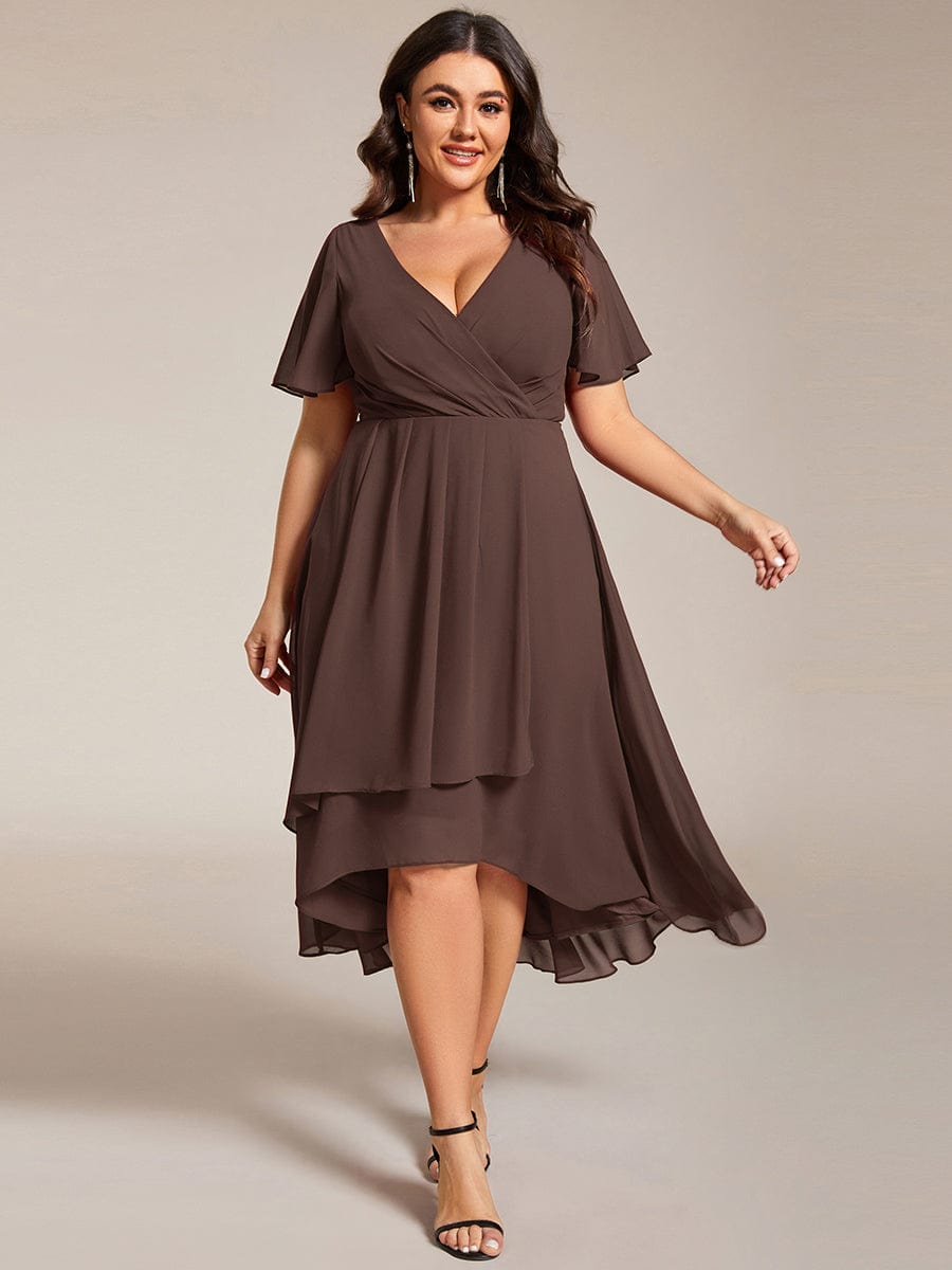 pretty LARK|Plus Size Chiffon Short Sleeve High-Low Wedding Guest Dress