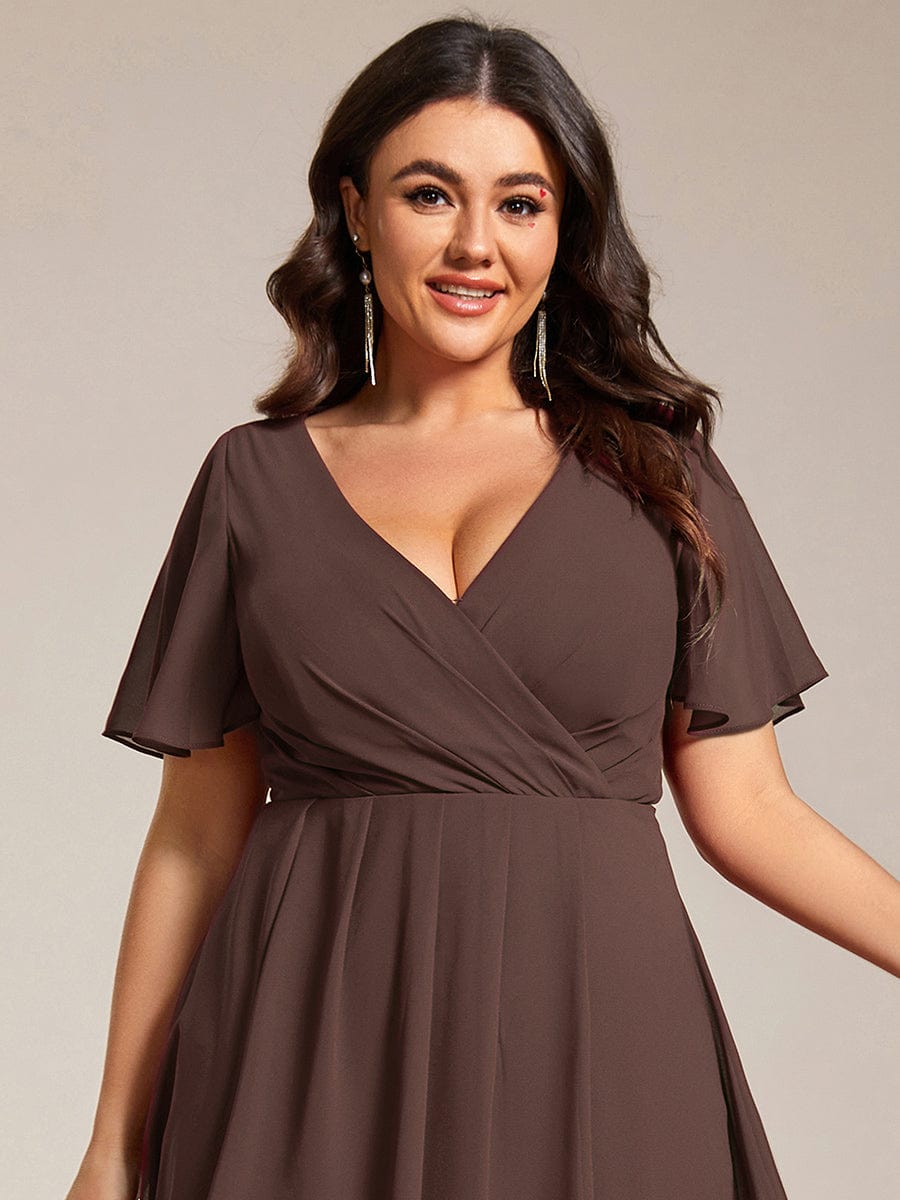 pretty LARK|Plus Size Chiffon Short Sleeve High-Low Wedding Guest Dress