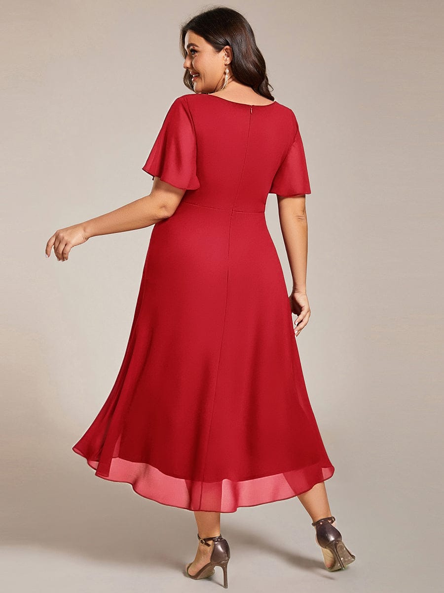 pretty LARK|Plus Size Chiffon Short Sleeve High-Low Wedding Guest Dress
