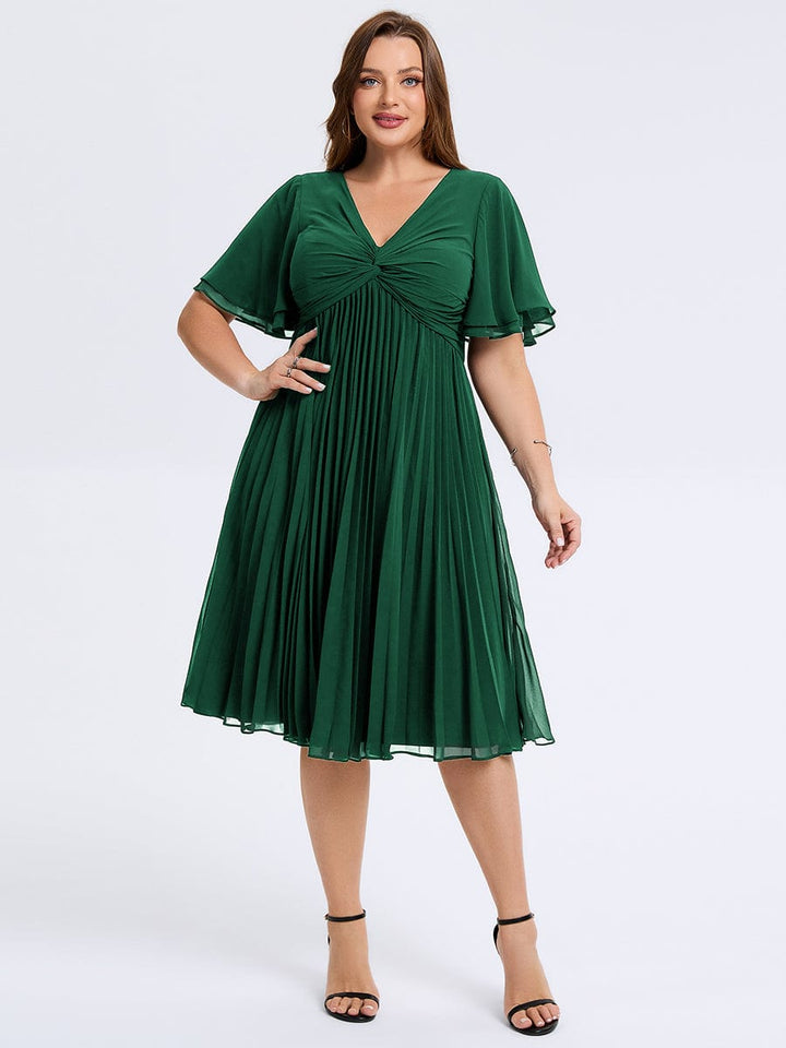 pretty TALIENNE|Plus Size Pleated Midi Wedding Guest Dress