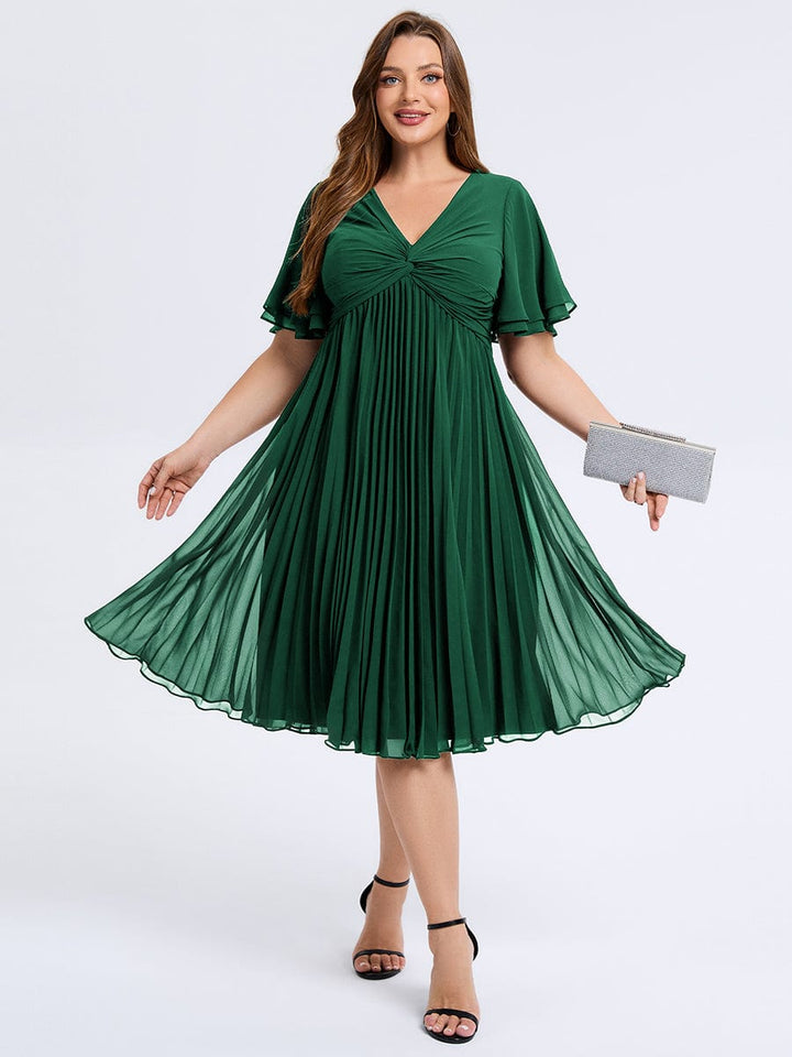 pretty TALIENNE|Plus Size Pleated Midi Wedding Guest Dress