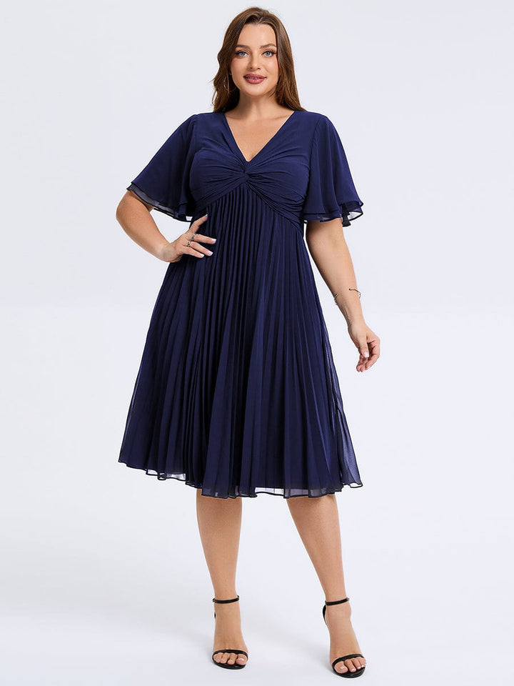 pretty TALIENNE|Plus Size Pleated Midi Wedding Guest Dress