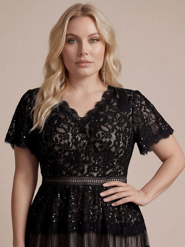 Plus Size Lace Ruffle Sleeve A-line Dress