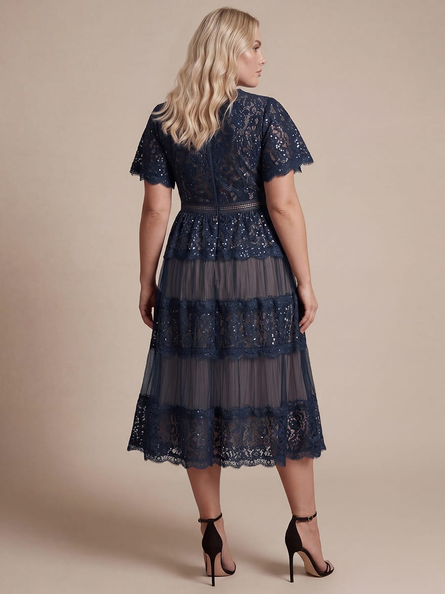Plus Size Lace Ruffle Sleeve A-line Dress