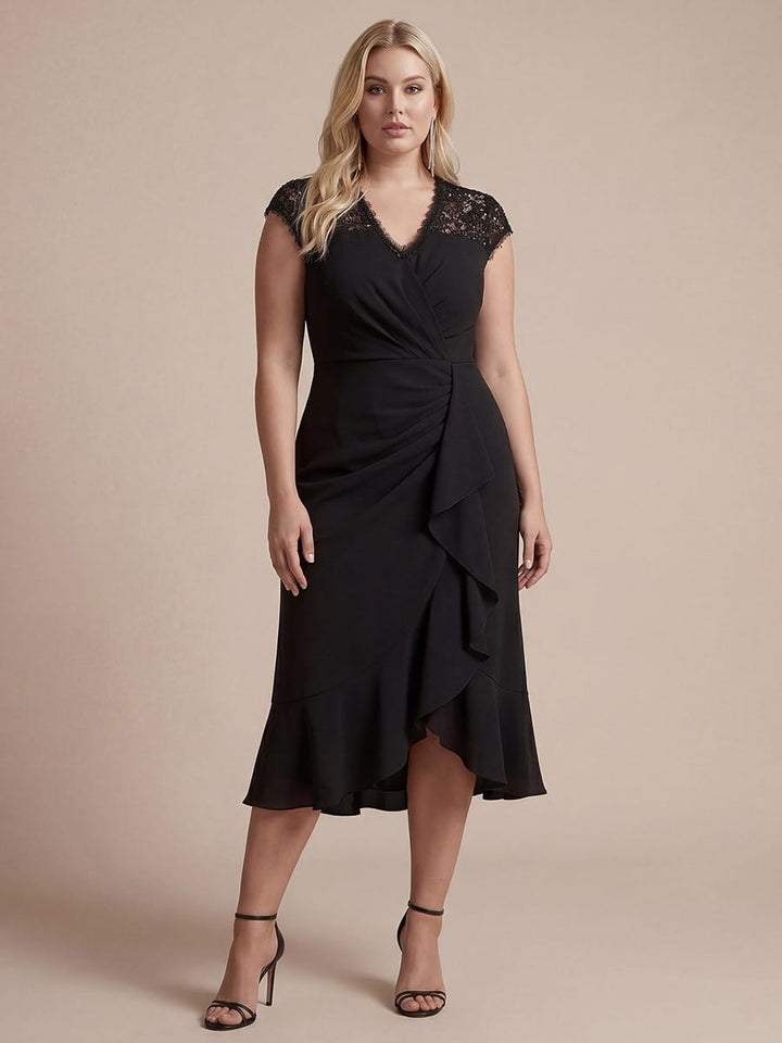 Plus Size Lace Cap Sleeve Mermaid Dress