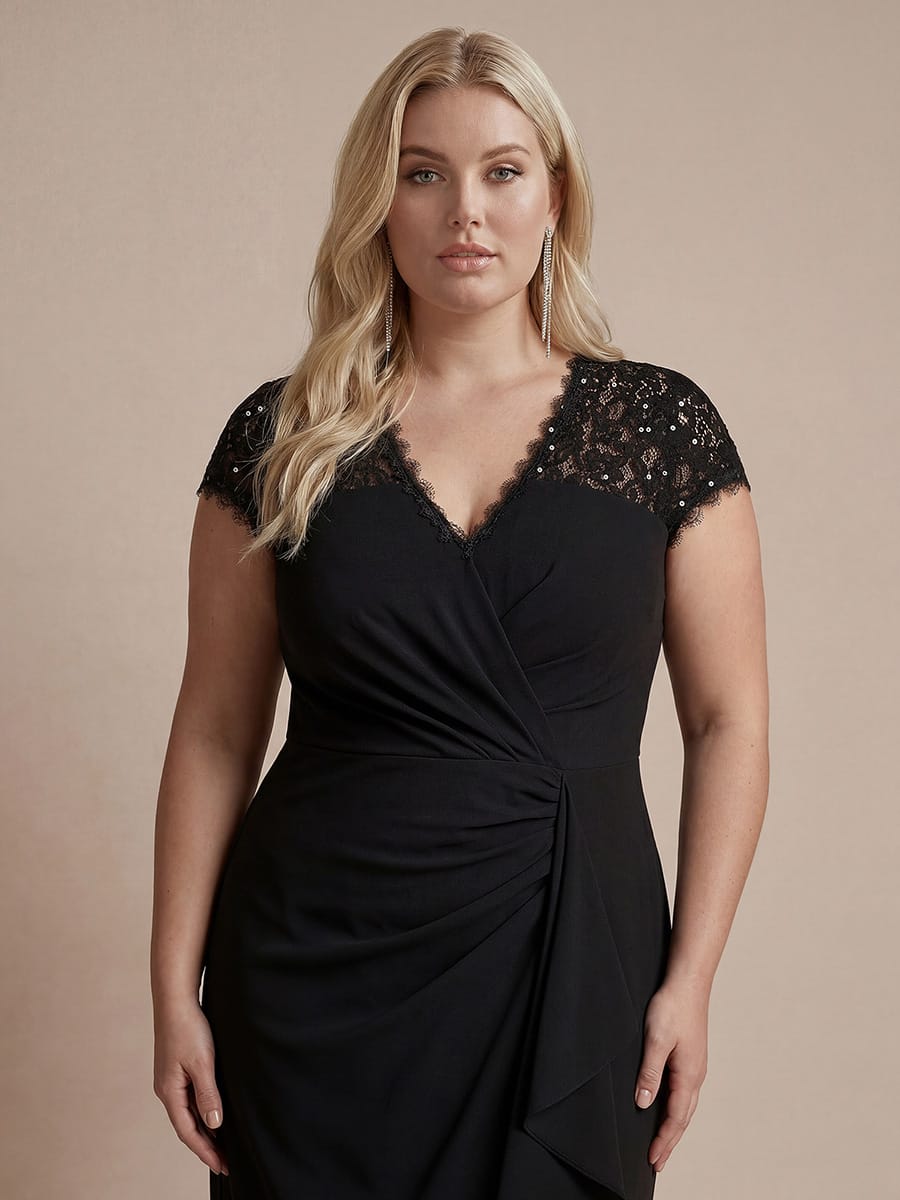 Plus Size Lace Cap Sleeve Mermaid Dress