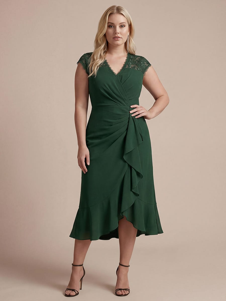 Plus Size Lace Cap Sleeve Mermaid Dress