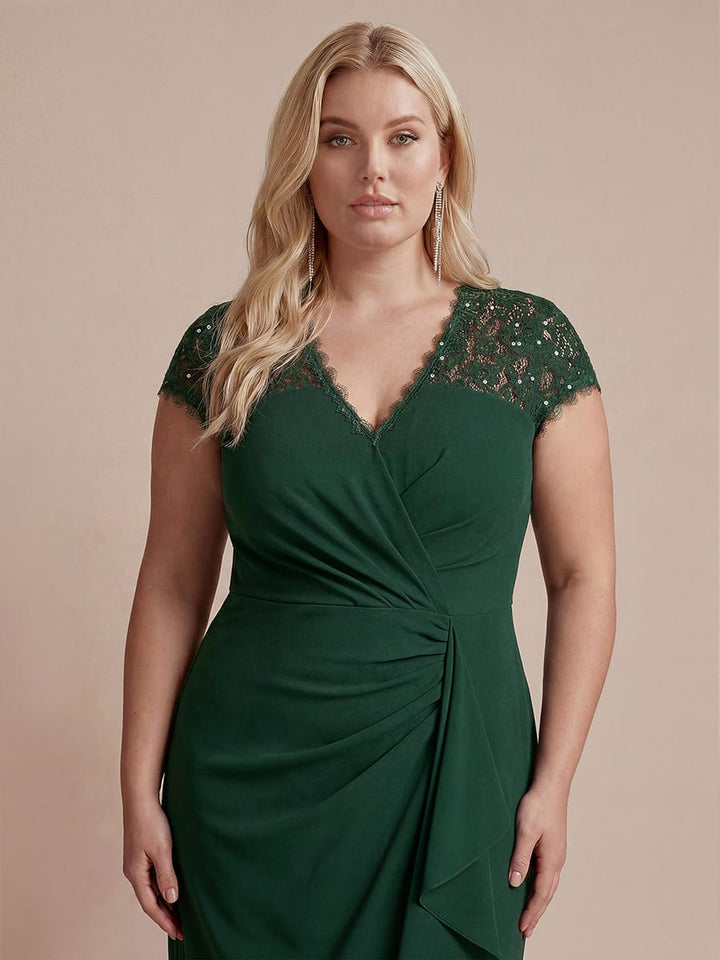 Plus Size Lace Cap Sleeve Mermaid Dress