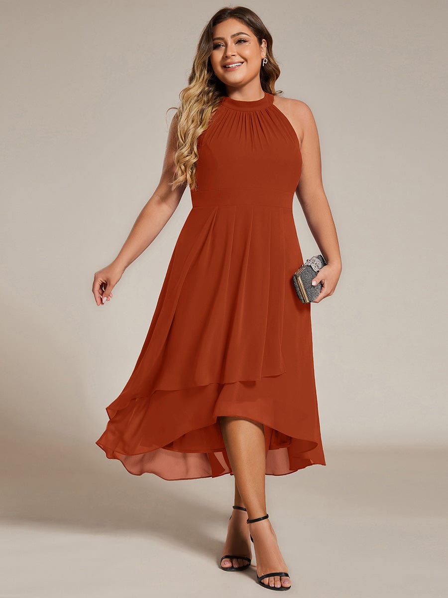 pretty POSIE|Plus Size Chiffon Sleeveless Halter Neck Midi Wedding Guest Dress