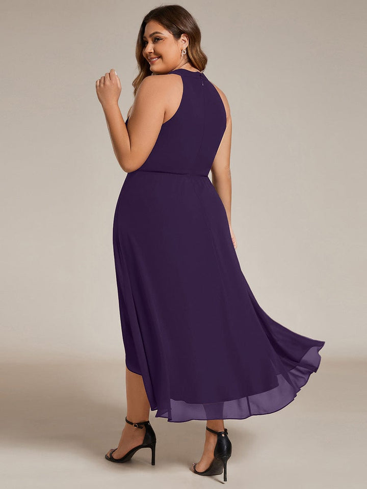 pretty POSIE|Plus Size Chiffon Sleeveless Halter Neck Midi Wedding Guest Dress
