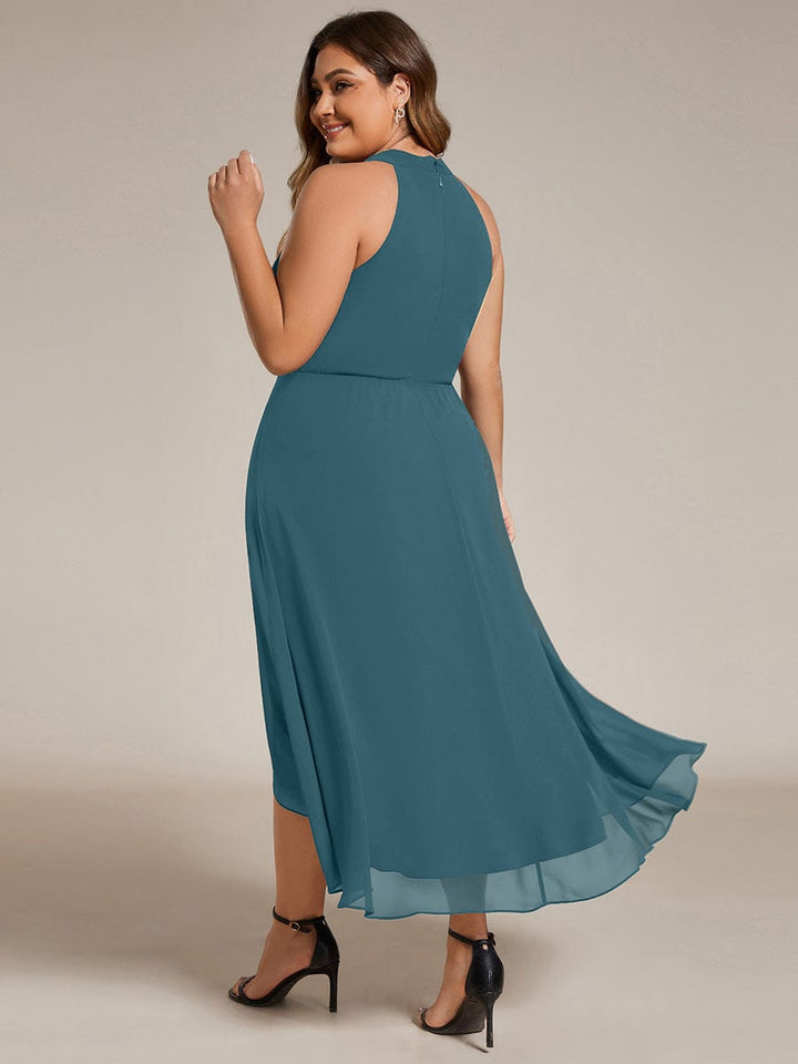 pretty POSIE|Plus Size Chiffon Sleeveless Halter Neck Midi Wedding Guest Dress