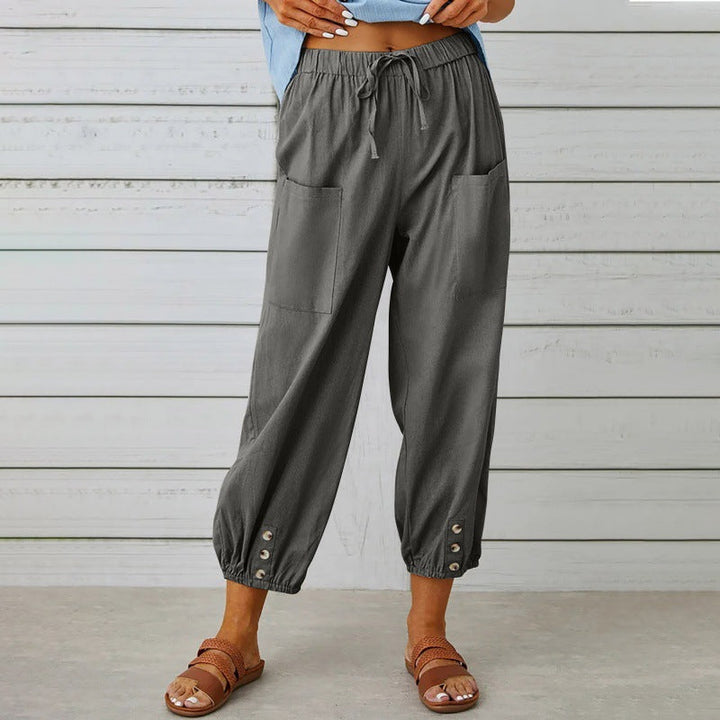 Loose Fit Women's Cropped Cotton Linen Pants Wide Leg
