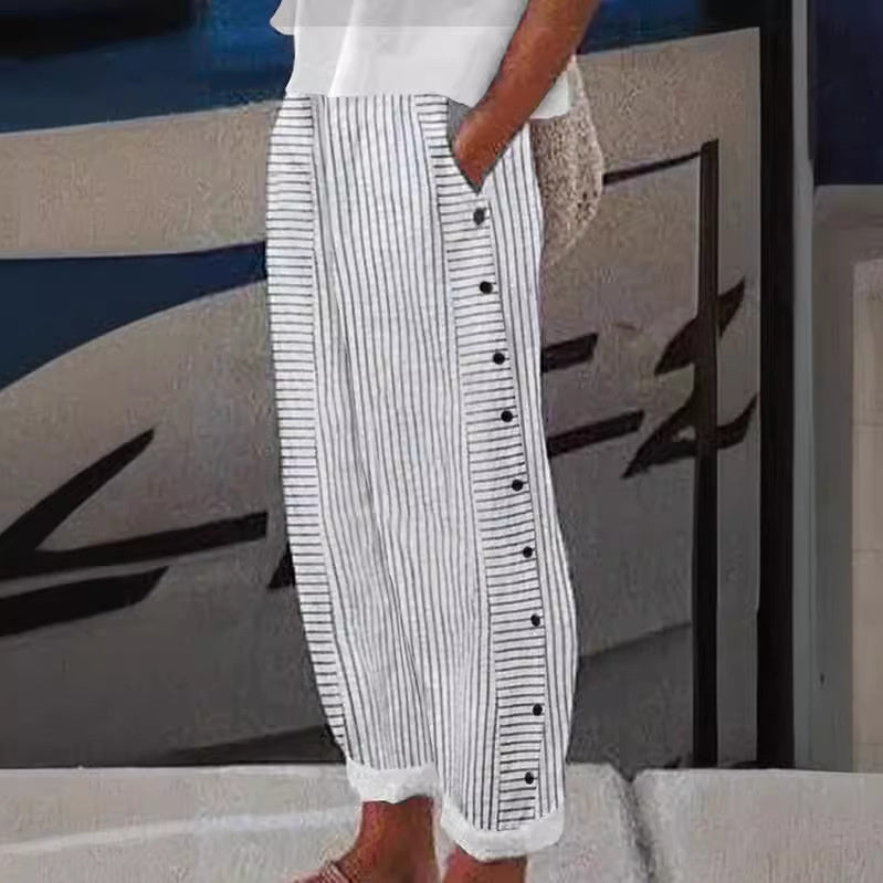 VIENNA – STRIPED BUTTON-ACCENT PANTS