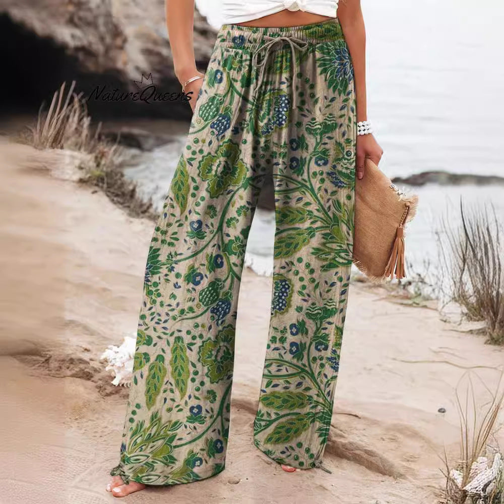 Floral Wide Leg Pants Lightweight High Waist Comfort