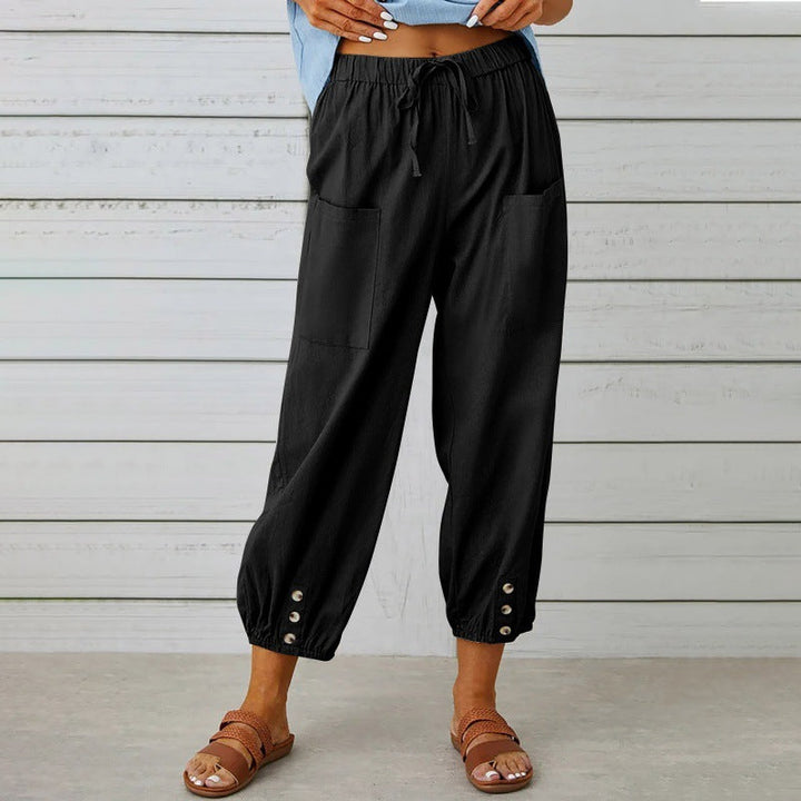 Loose Fit Women's Cropped Cotton Linen Pants Wide Leg