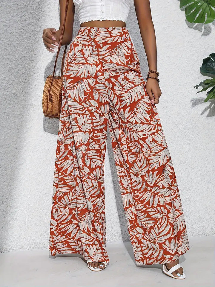 Floral Wide Leg Pants Lightweight High Waist