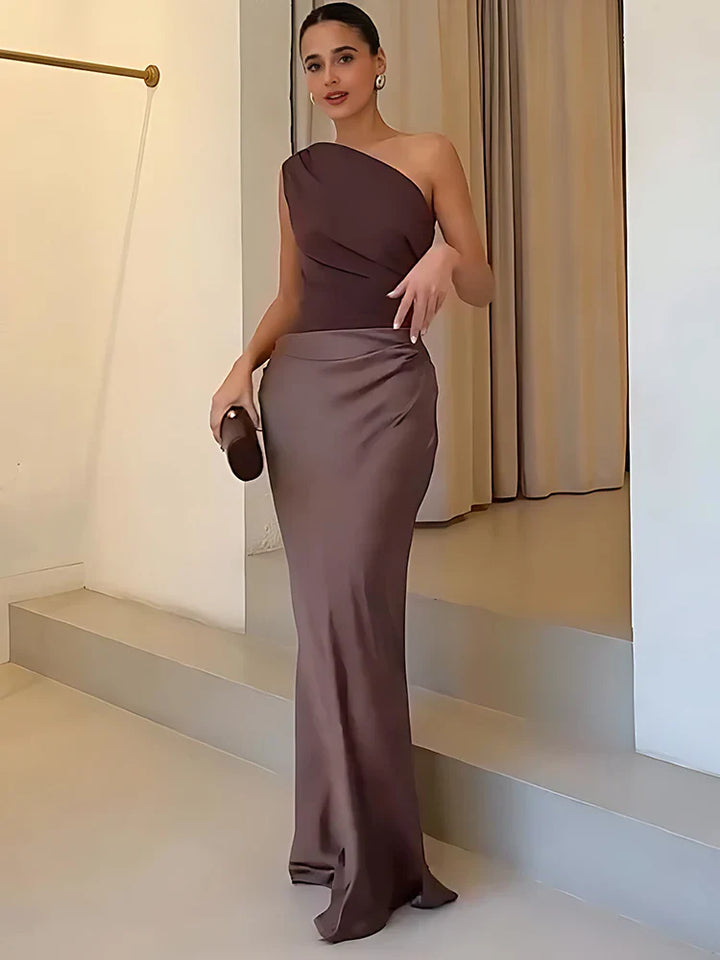 Sophia | One-Shoulder Satin Maxi Dress