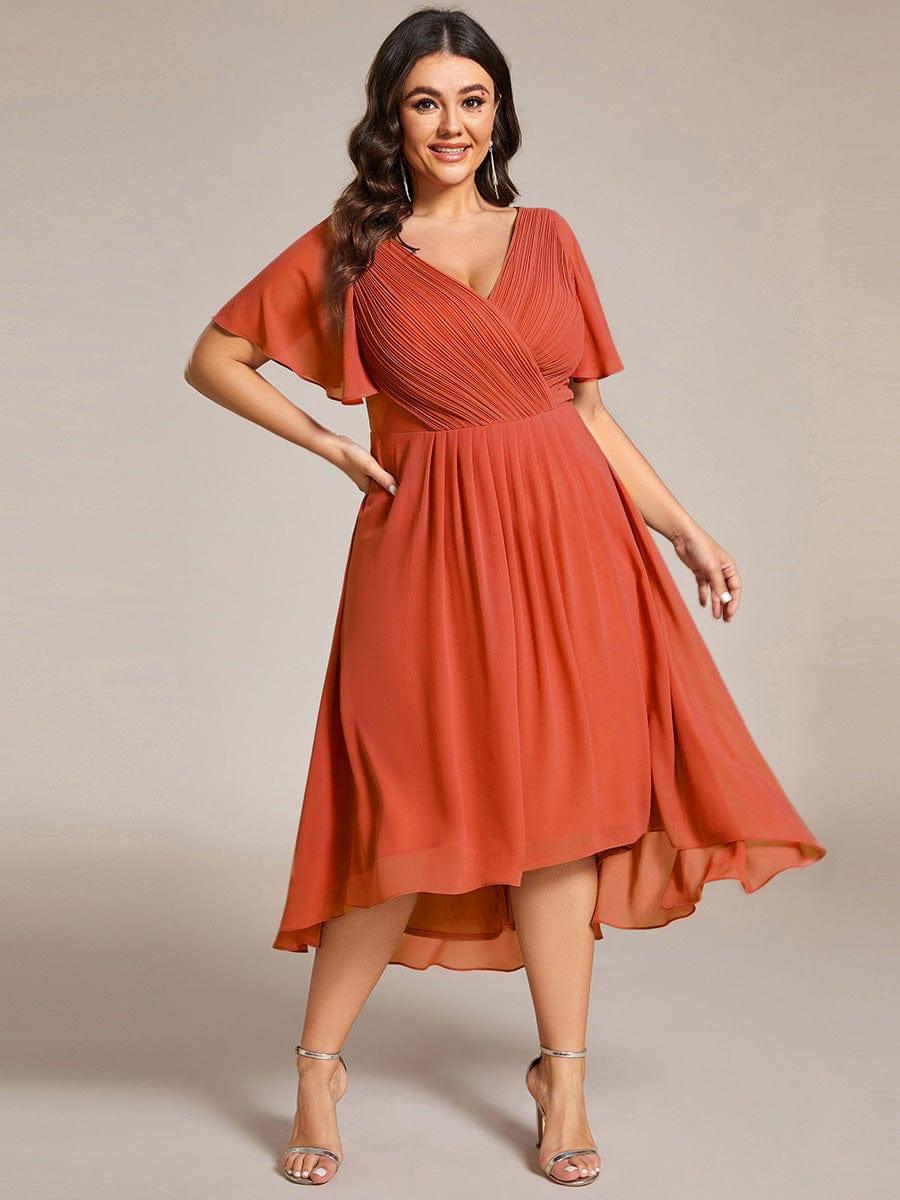 pretty FAYE|Plus Size V-Neck High-Low Chiffon Wedding Guest Dress