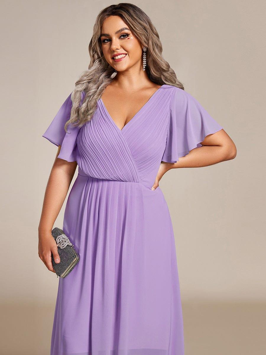 pretty FAYE|Plus Size V-Neck High-Low Chiffon Wedding Guest Dress