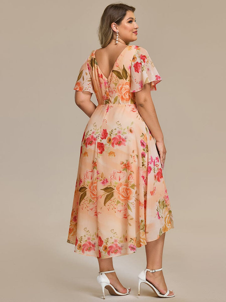 pretty FAYE|Plus Size V-Neck High-Low Chiffon Wedding Guest Dress