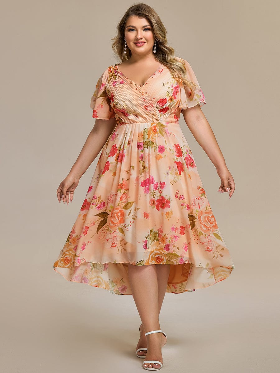 pretty FAYE|Plus Size V-Neck High-Low Chiffon Wedding Guest Dress