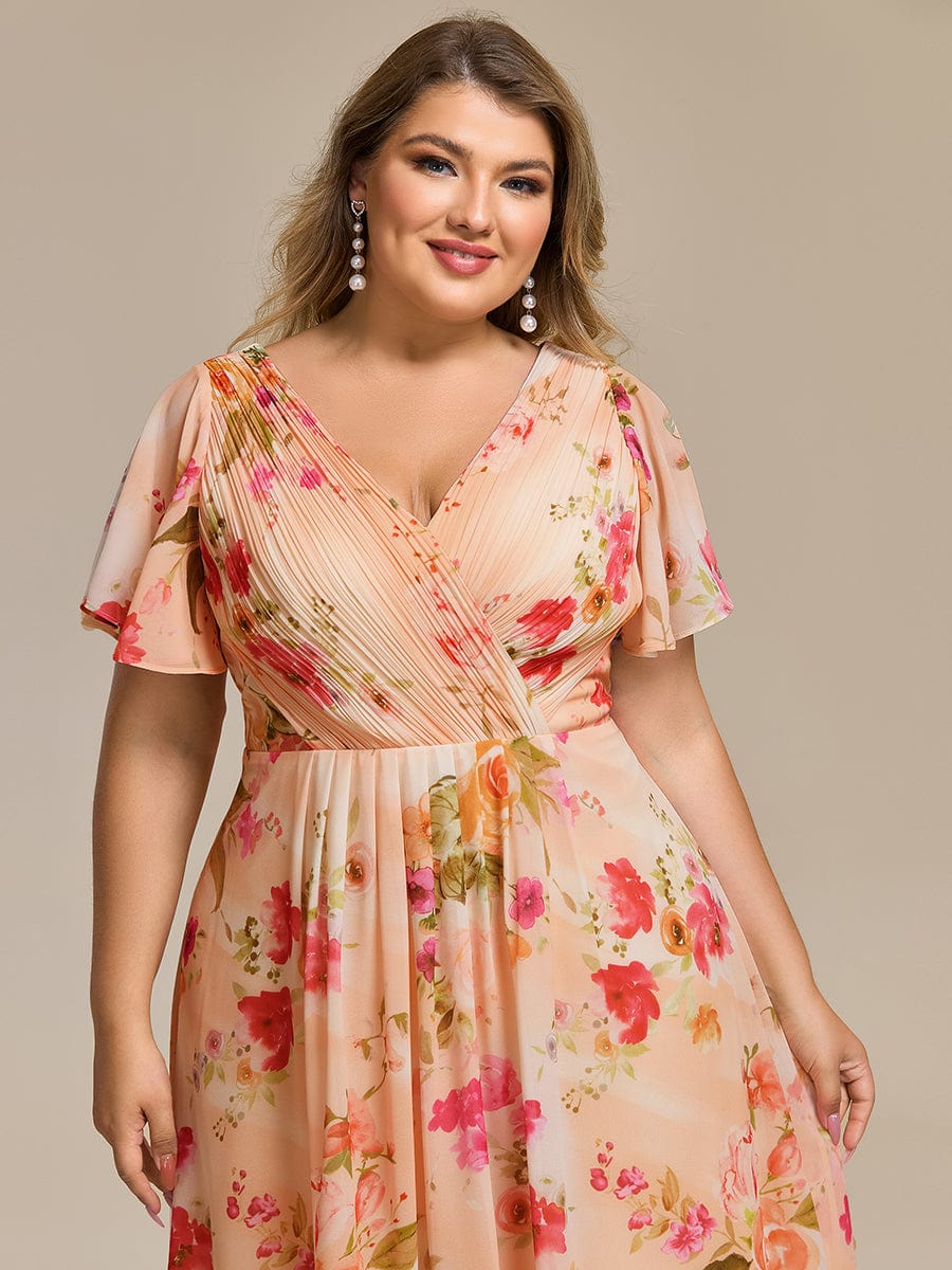 pretty FAYE|Plus Size V-Neck High-Low Chiffon Wedding Guest Dress