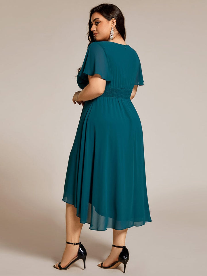 pretty EDEN|Plus Size Chiffon Round Neckline A-Line Midi Wedding Guest Dress