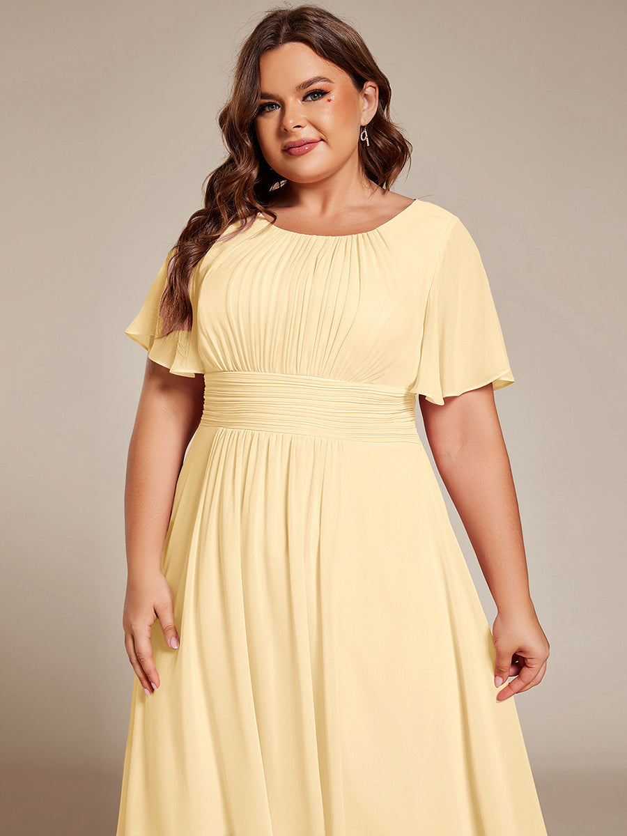 pretty EDEN|Plus Size Chiffon Round Neckline A-Line Midi Wedding Guest Dress