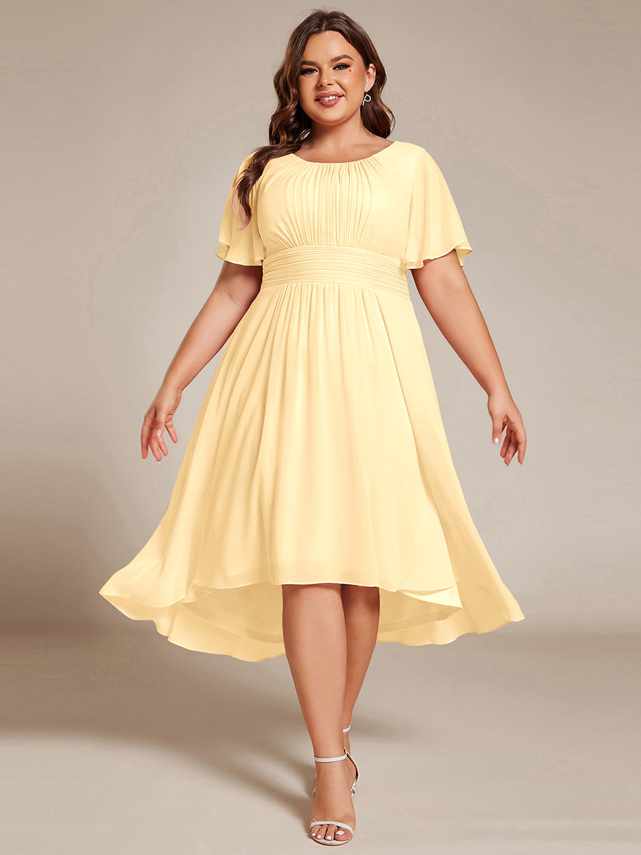 pretty EDEN|Plus Size Chiffon Round Neckline A-Line Midi Wedding Guest Dress