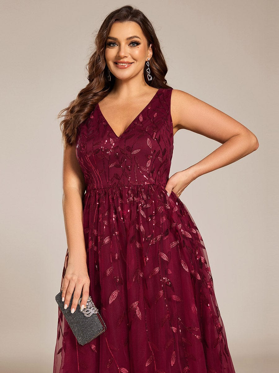 pretty ROUX|Plus Size Sleeveless Sequin A-Line Midi Wedding Guest Dress（Final Sale）