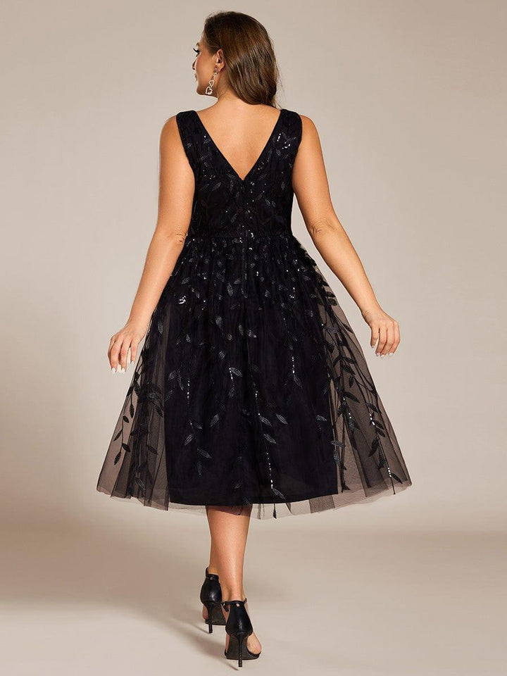 pretty ROUX|Plus Size Sleeveless Sequin A-Line Midi Wedding Guest Dress（Final Sale）