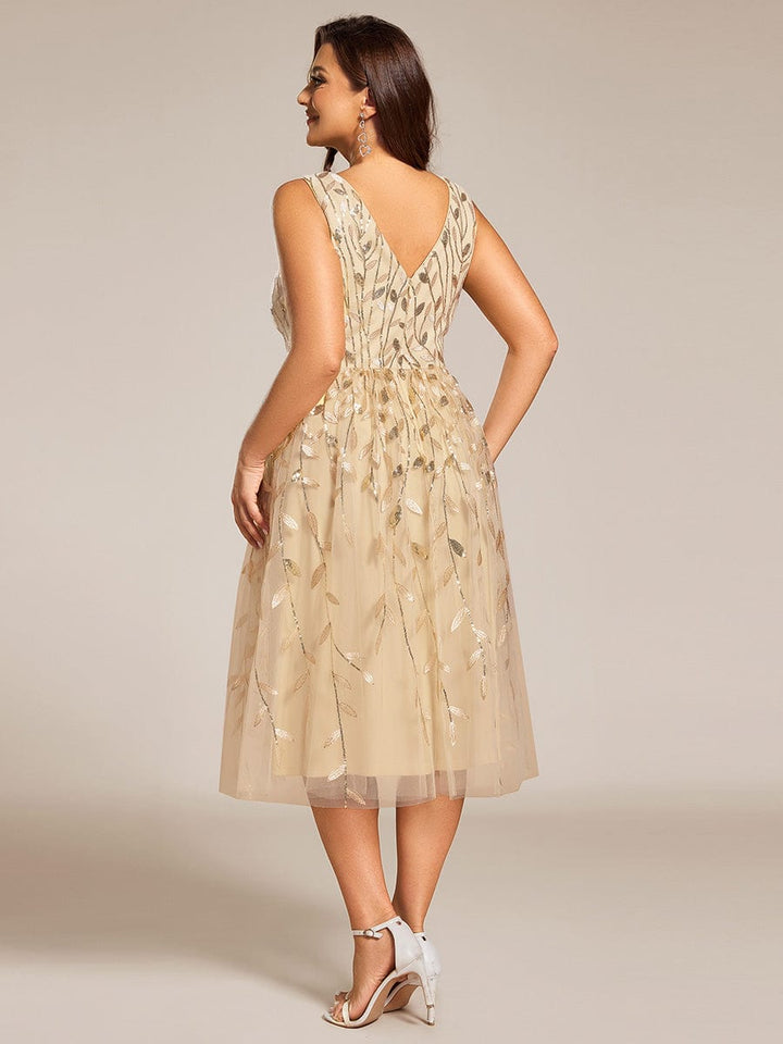 pretty ROUX|Plus Size Sleeveless Sequin A-Line Midi Wedding Guest Dress（Final Sale）