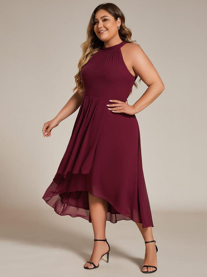 pretty POSIE|Plus Size Chiffon Sleeveless Halter Neck Midi Wedding Guest Dress