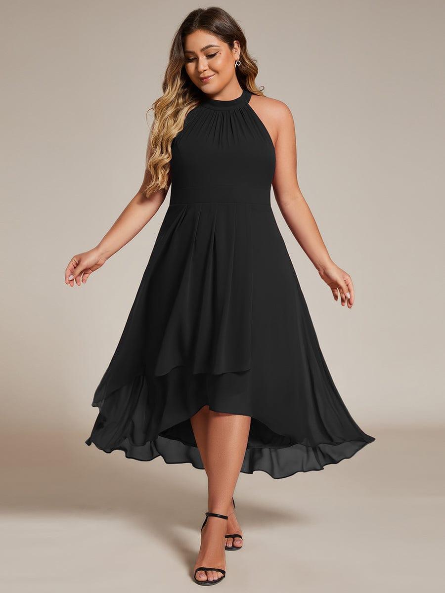 pretty POSIE|Plus Size Chiffon Sleeveless Halter Neck Midi Wedding Guest Dress