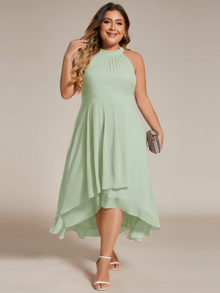 pretty POSIE|Plus Size Chiffon Sleeveless Halter Neck Midi Wedding Guest Dress