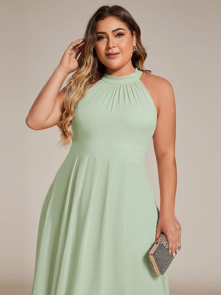 pretty POSIE|Plus Size Chiffon Sleeveless Halter Neck Midi Wedding Guest Dress