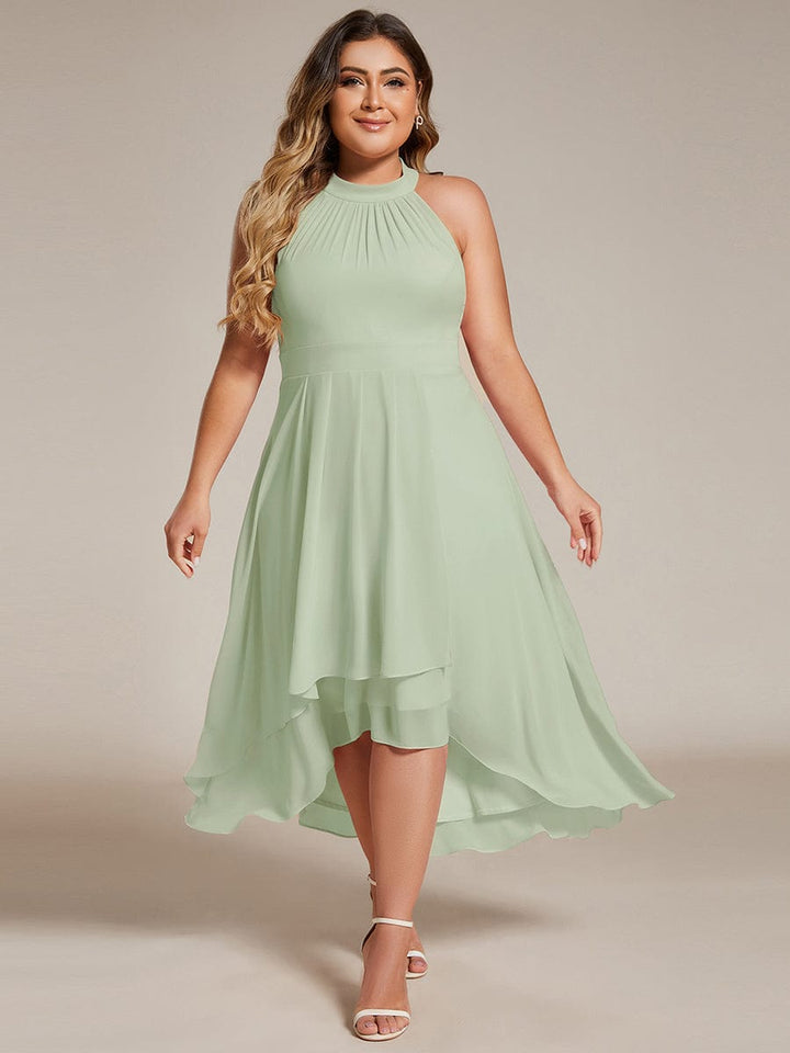 pretty POSIE|Plus Size Chiffon Sleeveless Halter Neck Midi Wedding Guest Dress