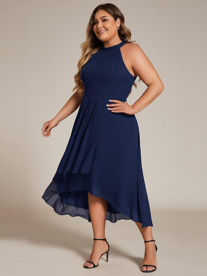 pretty POSIE|Plus Size Chiffon Sleeveless Halter Neck Midi Wedding Guest Dress