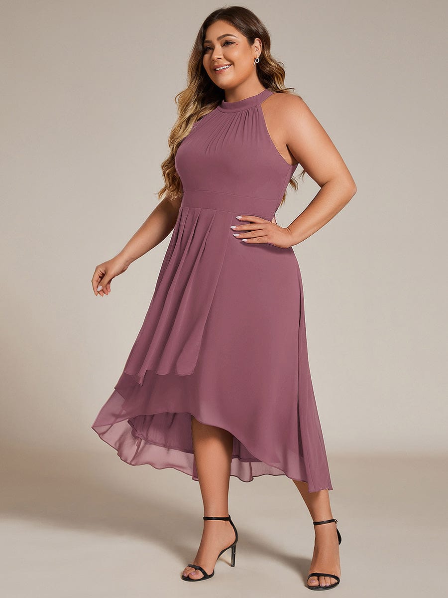 pretty POSIE|Plus Size Chiffon Sleeveless Halter Neck Midi Wedding Guest Dress