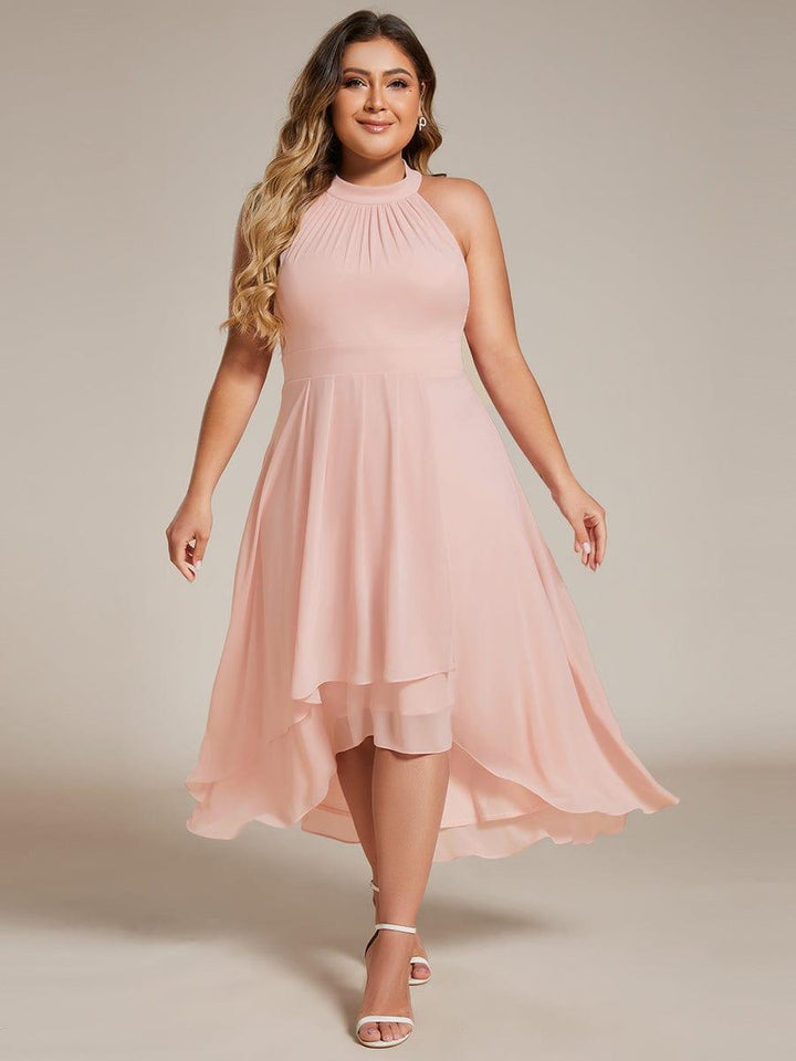 pretty POSIE|Plus Size Chiffon Sleeveless Halter Neck Midi Wedding Guest Dress