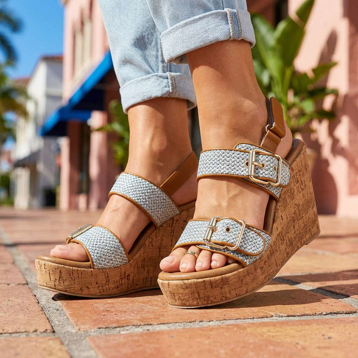 Vanessa Wedge Sandals with Buckle Strap