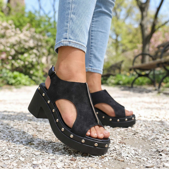 Loretta Leather Studded Slides